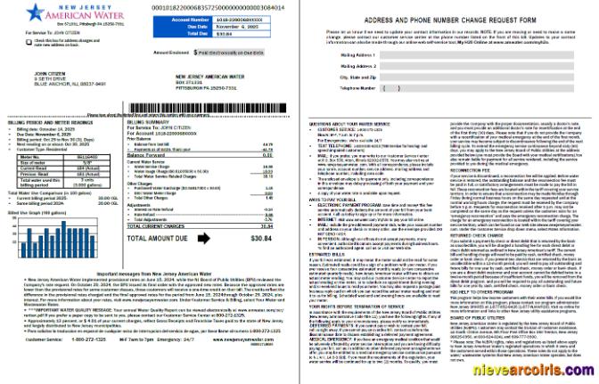 USA American Water utility bill, 2 pages, version 2